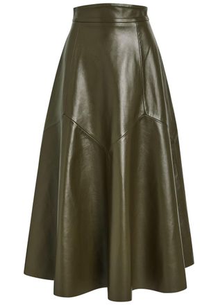 Skiim Max Panelled Leather Midi Skirt - Khaki - 40 (UK12 / M)