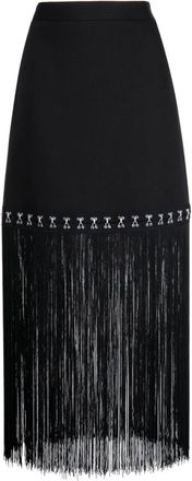 Rokh high-waisted fringed skirt - women - Nylon/Polyester - 36 - Black