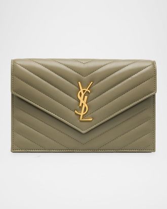 Saint Laurent Small YSL Wallet on Chain in Quilted Leather