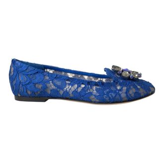 Dolce & Gabbana Ballerinas, female, Blue, Size: 6 1/2 US Blue Lace Crystal Ballet Flats Loafers