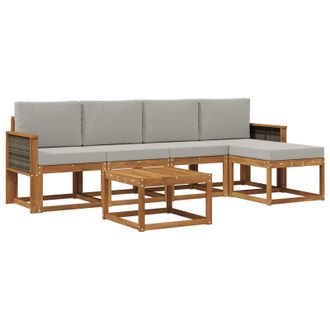 vidaXL Conjunto De Sof&aacute;s De Exterior 6 Pcs Natural Y Gris Claro Vidaxl