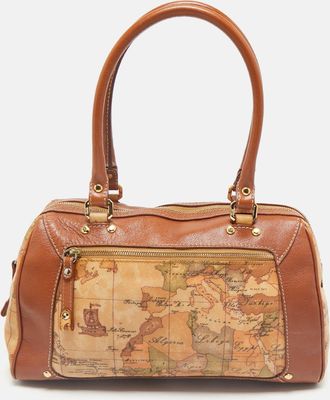Alviero Martini 1A Classe Tan/brown Geo Print Coated Canvas Satchel