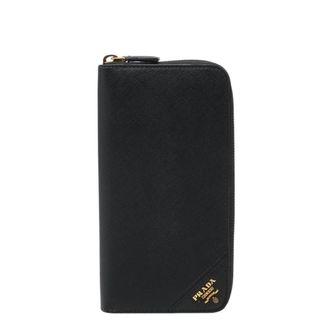 Prada Black Saffiano Triangle Leather Long Wallet (Bi-Fold) (Pre-Owned)