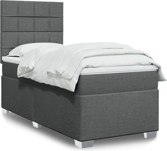 vidaXL Cama Box Spring Con Colch&oacute;n Tela Gris Oscuro 100x200 Cm Vidaxl