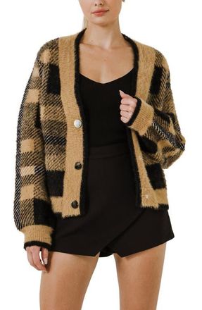 English Factory Check Cardigan in Camel at Nordstrom, Size Medium