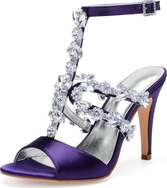 Generic Wedding Bridal Shoes Womens High Heeled Sandals Bridal Open Toe Stiletto Heels Chic Sexy Pumps for Wedding Party 10.5Cm,Dark Purple,3 UK
