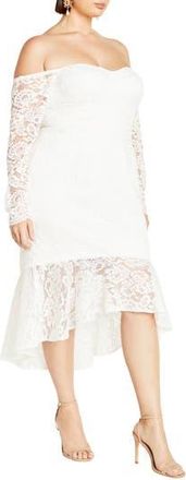 City Chic Athena Off the Shoulder Long Sleeve Dress in Ivory at Nordstrom Rack, Size Xs/14W