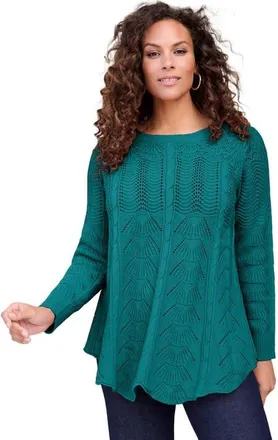 Roaman's Scallop Hem Pointelle Sweater in Tropical Teal at Nordstrom, Size 36