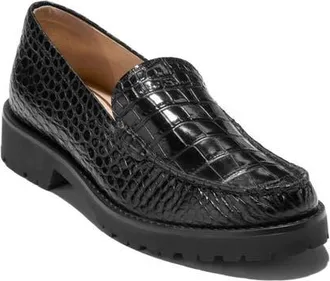Cole Haan Thelle Croc Embossed Loafer in Black Croc Print Leather at Nordstrom, Size 8.5