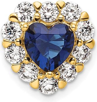 Diamond2Deal 14k Yellow Gold 1 Ct Lab Grown Diamond and Lab Created Blue Sapphire Heart Halo Chain Slide Pendant