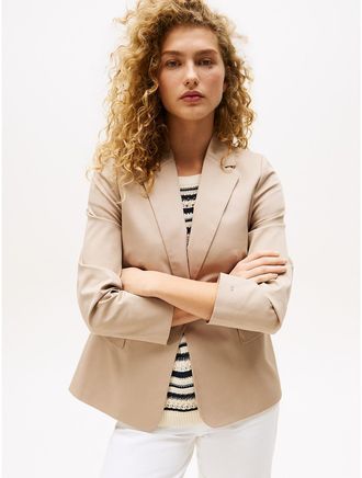 Tommy Hilfiger Womens Slim Fit Single-Breasted Blazer - Beige - 4