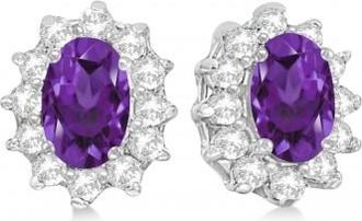 Allurez Oval Amethyst & Diamond Accented Earrings 14k White Gold (2.05ct)