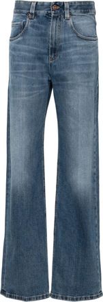 Brunello Cucinelli high-rise straight jeans - women - Elastane/Cotton/Calf Leather - 42 - Blue