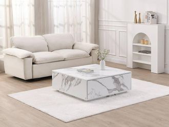 Vente-Unique Coffee Table With 2 Drawers In MDF - W90 Cm - White Marble Effect