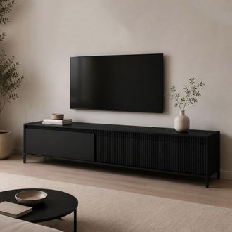 Dmora Mueble Para Tv Kami, Un Estante, 2 Puertas, Efecto Estriado, 187x40x53h Cm Negro
