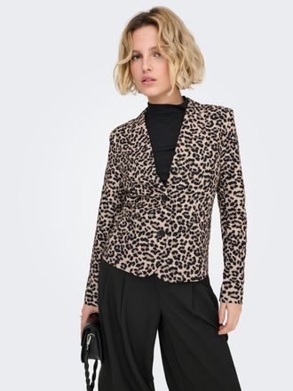 Only Kurzblazer ONLY ONLELISIA LIFE L/S AOP BLAZER TLR, Damen, Gr. XL, schwarz aop:w leo, Web, Obermaterial: 62% Polyester, 33% Viskose, 5% Elasthan, bedru