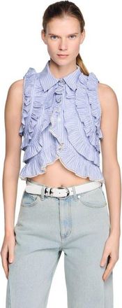 Sandro Ruffled striped shirt in Bleu /Marine at Nordstrom, Size X-Large