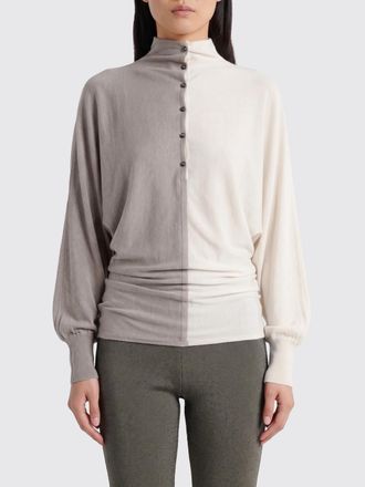 Jacquemus Silk and Viscose Mock Neck Jumper with Bicolour Abstract Pattern and Dropped Shoulders