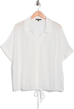 Adrianna Papell Short Sleeve Tie Front Button-Up Shirt in Ivory at Nordstrom Rack, Size 3X