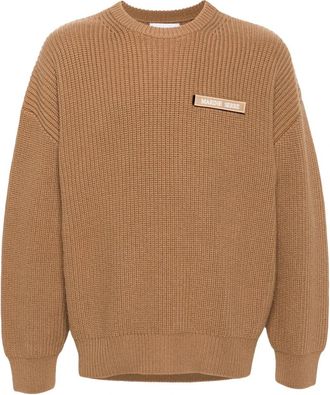 Marine Serre Half Cardigan Gebreide Trui met Ronde Hals - Heren - Ronde hals truien - Bruin - L - Wol - Truien & Vesten