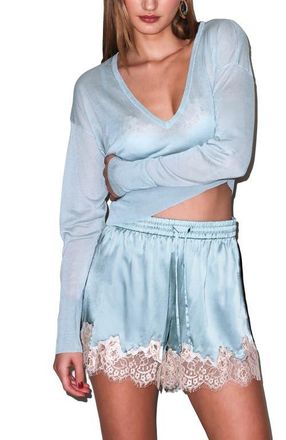 Fleur du Mal Sheer Knit V-Neck Sweater in Frosted Mint at Nordstrom, Size X-Small