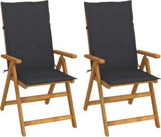 vidaXL Vidaxl - Sillas De Jard&iacute;n Reclinables 2 Uds Madera Maciza Acacia Cojines