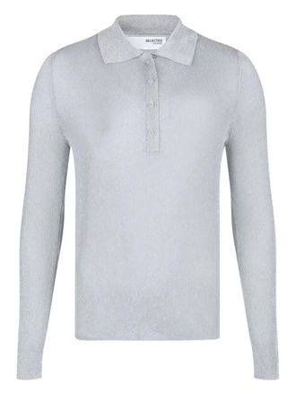 Selected metallic polo top - Grey