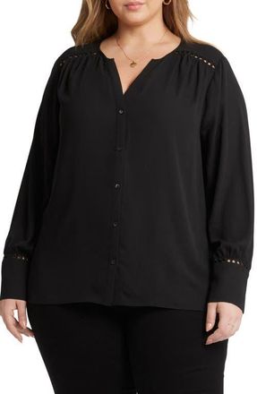 NYDJ Lilana Circle Trim Peasant Top in Black at Nordstrom, Size 0X