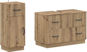 vidaXL Juego De Gabinete De Ba&ntilde;o De 2 Piezas Hoorn Roble Artisan Vidaxl