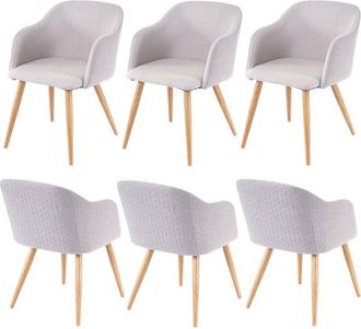 Hhg Hhg - Nunca Usado] Juego De 6 Sillas De Comedor 190, Silla De Cocina, Dise&ntilde;o Retro, Reposabrazos De Tela/textil, Gris Claro