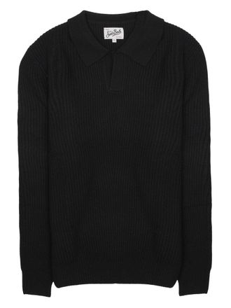 MC2 Saint Barth Grey Ribbed Knit Wool Polo Shirt