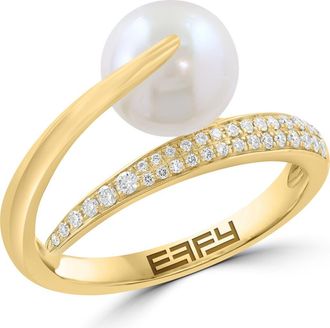 Effy Diamond & Freshwater Pearl Ring in White at Nordstrom Rack, Size 7