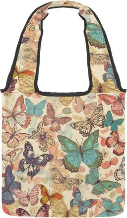 Generic Hand Drawn Colorful Butterflies Pattern Reversible Canvas Shoulder Tote - Double-Sided Print, 12oz Cotton, 27cm Drop, Fold-Flat Bag for Travel, Shoppi