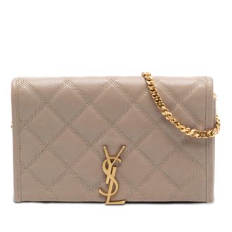 Saint Laurent Pre-owned Womens Quilted Diamond Lambskin Becky Wallet On Chain - Tan Leather - One Size