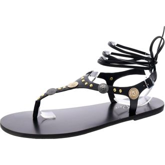Wildpair Earheart Thong Lace-Up Flat T-Strap Sandals Black 10019322000 Womens