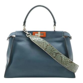 Fendi Pre-owned Handbags, female, Blue, Size: ONE SIZE Pre-owned Peekaboo Leather 2way Bag