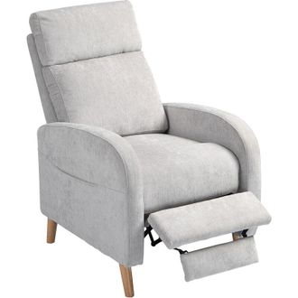 HOMCOM Homcom - Poltrona Moderna Reclinabile Effetto Lino con Poggiapiedi Grigio Chiaro
