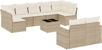 vidaXL Juego De Sof&aacute;s Jard&iacute;n Con Cojines Beige 10 Pzas Rat&aacute;n Sint&eacute;tico Vidaxl