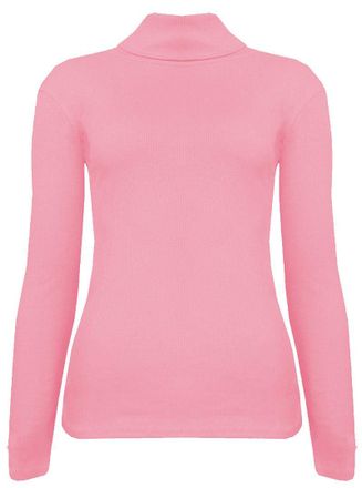 The Celebrity Fashion Womens Ribbed Polo Tops Turtle Roll Neck Long Sleeve T-Shirt Cotton Jumper Tee Baby Pink