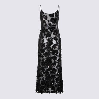 Nissa Sequin Floral Dress - Black