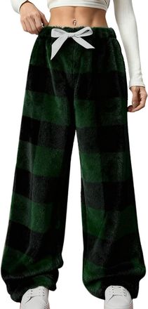Generic Womens Flannel Plaid Pajama Trousers Ladies Elastic Waist Drawstring Comfy Loose Fit Bottoms Fluffy Fuzzy Casual Pants Winter Warm Soft Loungewear Tro