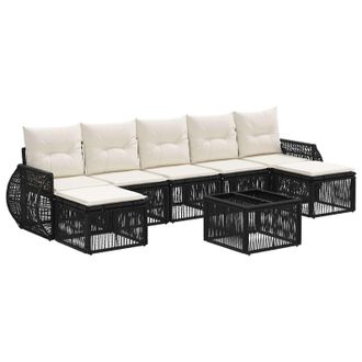 vidaXL Conjunto De Sof&aacute;s De Jard&iacute;n 8 Pcs Negro Y Blanco Crema Vidaxl