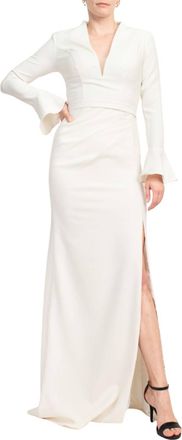Jovani Crepe Side Slit Column Silhouette Gown In Ivory