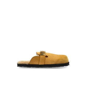 Moschino Su&egrave;de Mules met Turtleneck en Logo - Heren - Slip ons - Geel - 43 EU - Su&egrave;de - Schoenen