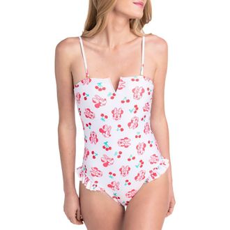 Disney Minnie Mouse Sleeveless One Piece Swimwear in Minnie Mouse Cherry at Nordstrom, Size X-Small