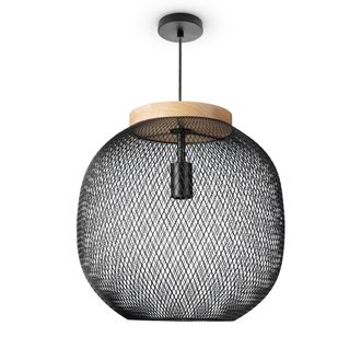 Paco Home Paco Home - L&aacute;mpara De Suspensi&oacute;n Comedor L&aacute;mparas Cesta Metal Colgante Cocina Industrial E27 L&aacute;mpara Colgante - Tipo 2, Negro-madera (&oslash;40 Cm)