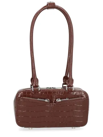 Self Portrait Womens Shoulder Bag Crocodile Effect Brown Cow Leather