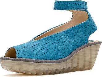FLY London Yala376Fly Perf Womens Sandals Blue : EU 37 (US Womens 6.5-7) M, Leather/Rubber