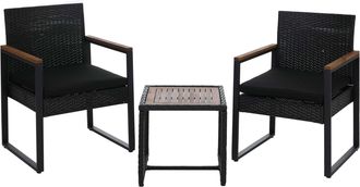 Hhg [nunca Usado] Conjunto De Muebles De Rat&aacute;n Sint&eacute;tico Hhg-733, Conjunto De Sal&oacute;n Para Jard&iacute;n Con 2 Sillas Y Mesa, Madera De Acacia, Tela De 180 G/m&sup2;, N