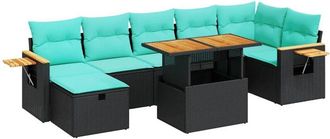 vidaXL 8 Piece Garden Sofa Set with Cushions Grey Poly Rattan Acacia vidaXL